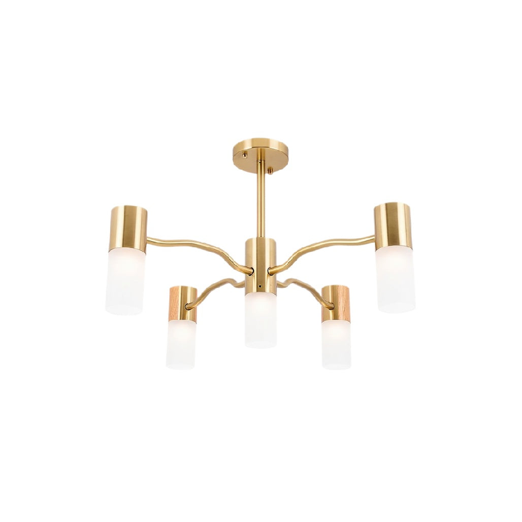 **Moderne metalen plafondlamp met vijf glaslichtjes**