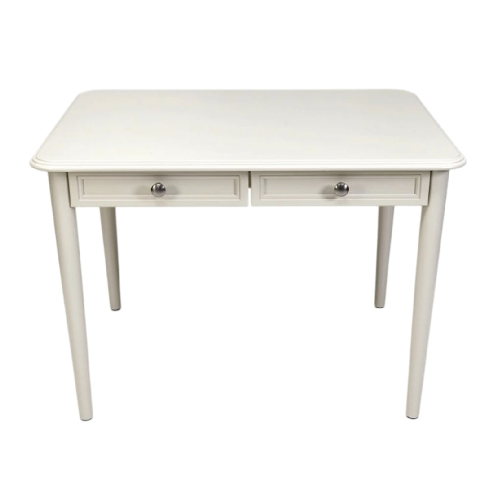 **Technische titel in het Nederlands:** **Moderne witte tafel met twee lades**